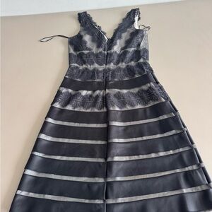 JS Collections Black and Gray Striped Backless Dress